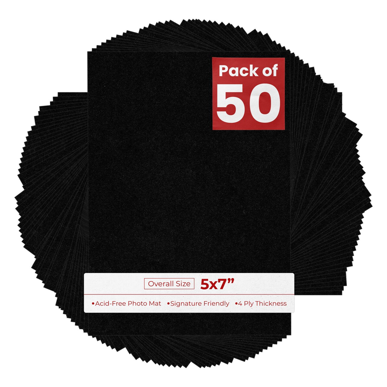 Black with Black Core 5x7 Uncut Mat Board - Blank Sheets, No Opening